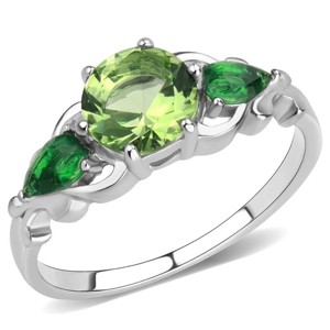 Slickblue Three-Stone Peridot Ring, Stainless Steel Women’s Engagement Ring, Round Green Gem Accents, Sizes 5-10 - 1 of 4