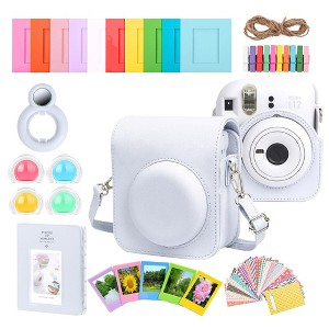 instax mini 8 backpack bundle MiniMate Deluxe Accessory Purple + Case/Bag Accessories Kit for a light blue Fujifilm INSTAX Mini SE Camera Case and finally 20 Celebration Frame Stickers. Buy FujiFilm Instax Sling Style