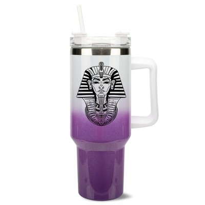 Elanze Designs 40 Ounce Ombre Travel Tumbler With Straw and Lid Stainless Steel Double Wall Insulated Pharaoh Ancient Regal Icon White and Purple