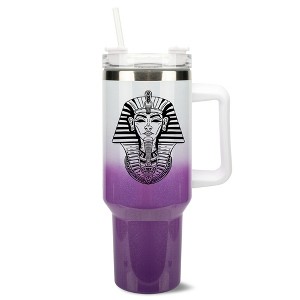 Elanze Designs 40 Ounce Ombre Travel Tumbler With Straw and Lid Stainless Steel Double Wall Insulated Pharaoh Ancient Regal Icon White and Purple - 1 of 4