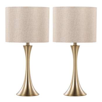 LumiSource (Set of 2) Lenuxe 24" Contemporary Metal Table Lamps Gold Metal with Golden Metallic Linen Shade from Grandview Gallery