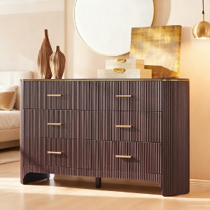 6 Drawer Dresser for Bedroom, 53.9" Wide Drawers with Gold Handles, Curved Profile, Wood Storage Dressers Organizer for Living Room - 1 of 4