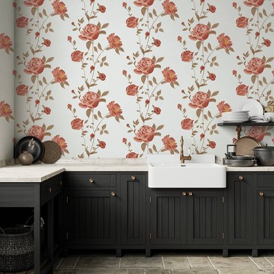 Scarlet Rose Self-Adhesive Peel and Stick Wallpaper