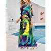 LA LEELA Women's House Daily Routine Evening Wear Loungewear Maxi Kaftan Casual Long Slit Dress Caftansuit Coverup for Women One Size Multi,Peacock - 4 of 4