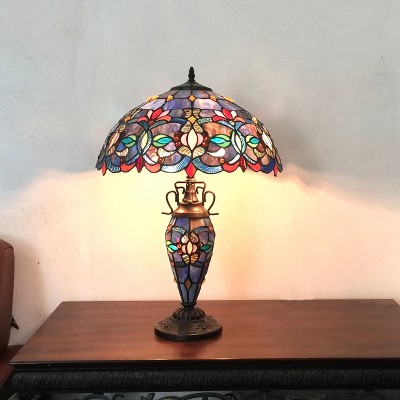 Victorian Tiffany-Style Bronze Table Lamp with Stained Glass Shade