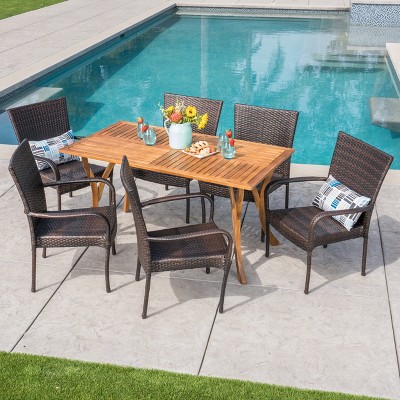 Monterey 7pc Acacia & Wicker Dining Set - Christopher Knight Home