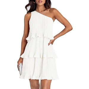 Womens Summer Dress Asymmetric Dresses Sleeveless Ruffle Tiered Layered Chiffon Pleated A Line Swing Mini Dress Night Date Outfits - 1 of 4