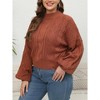 Women's Fall Winter Sweater Lantern Balloon Long Sleeve Cable Knit Short Pullover Sweater Tops Casual Mock Half Turtleneck Sweater - 3 of 4