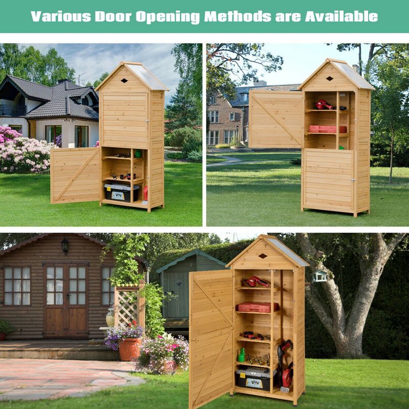 Costway Outdoor Storage Shed Lockable Wooden Garden Tool Storage Cabinet W/ Shelves, 5 of 11