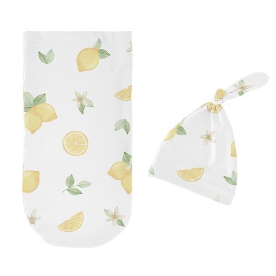 Image of Sweet Jojo Designs Girl Baby Cocoon and Beanie Hat Swaddle Wrap Lemon Yellow, Green, Beige and White 2pc