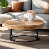 Lovmor 33.86"Modern Retro Splicing Round Coffee Table,Fir Wood Table Top with Gold Cross Legs Base - 2 of 4
