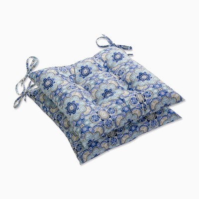 Outdoor/Indoor Tufted Seat Cushions Keyzu Medallion Mariner Blue - Pillow Perfect