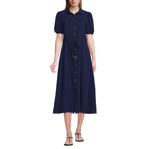 Lands' End Women's Twill Button Front Fluid Short Sleeve Dress - 1 of 4