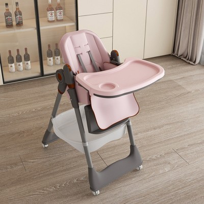 PDTEND Adjustable Baby High Chair 0-6 Years - Portable Infant Seat with Safety Belt, Locking Wheels & Easy Clean