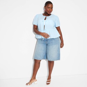 Women's Puff Sleeve Tie-Front Peplum Blouse - Wild Fable™ - 1 of 3