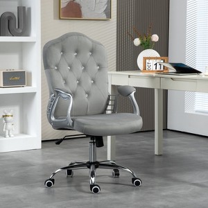 SKRAN Home Office Chair, Velvet Computer Chair, Button Tufted Desk Chair with Swivel Wheels, Adjustable Height, and Tilt Function - 1 of 4