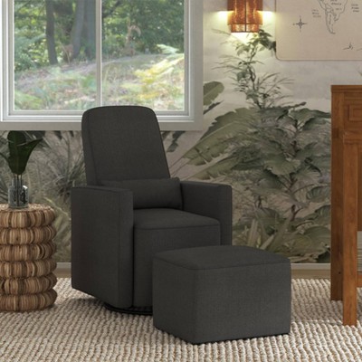 Olive Dark Grey Upholstered Swivel Glider with Ottoman