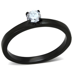 Slickblue Women’s Black CZ Ring, Solitaire Style, 4mm Round Stone, IP Stainless Steel Band, Sizes 5-10 - 1 of 4