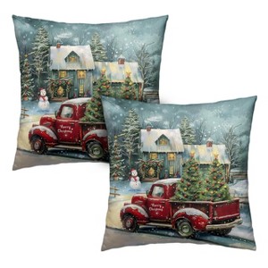 Red Truck Christmas Pillow Covers 18x18 Set of 2 Merry Christmas Pillow Case - 1 of 3