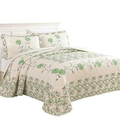 Collections Etc Embroidered Carnation Design Quilted Bedspread