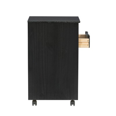 Cary Black Pine Wood Six Drawer Rolling Storage Cart