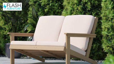 Gray Poly Resin Wood Adirondack Style Patio Loveseat with Cushions