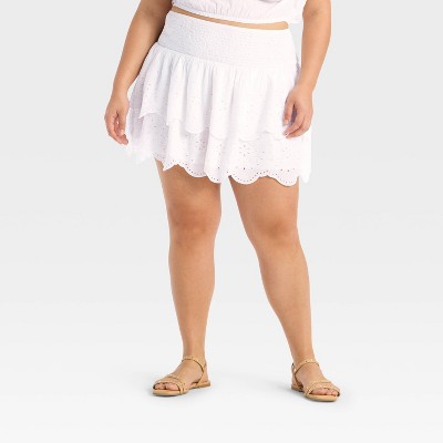 Women's Eyelet Ruffle Mini A-Line Skirt - Universal Thread™ White 2X