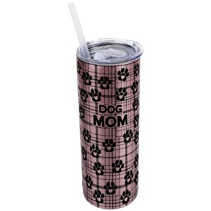 Elanze Designs Plaid Paw Prints Bubblegum Pink 20 Ounce Double Wall Stainless Steel Glitter Travel Tumbler With Sliding Lid And Straw, Dog Mom - 1 of 4
