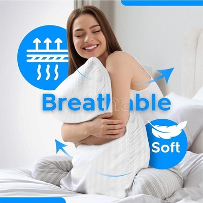 Set of 2 Cooling Down Alternative Gel Fiber Bed Pillows With 100% Cotton Cover, Pillow Cases Included. Standard Size - Gray