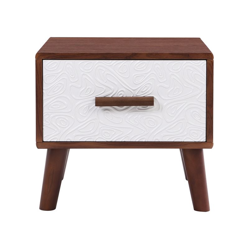 Square End Table Adorned with Embossed Patterns for Living Room, Brown+White - ModernLuxe, 5 of 9
