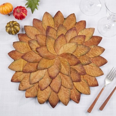 Copper Fall Leaves Round Plastic Placemats, 15" - Set of 4