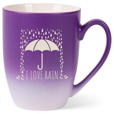 Elanze Designs I Love Rain 12 Ounce Ceramic Laser-Etched Engraved Drinkware Mug, Purple and White Ombre