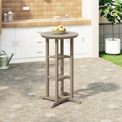 Weathered Wood 37" Round HDPE Outdoor Patio Bar Table