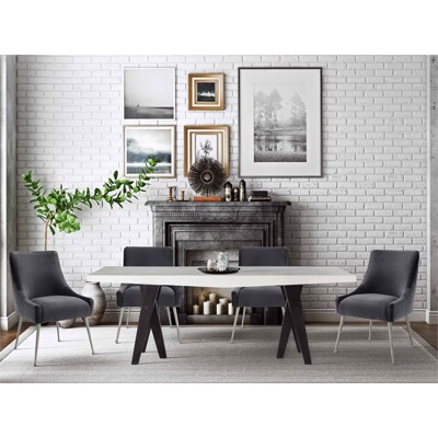 Beatrix 19" Grey Velvet Upholstered Side Chair with Silver Metal Legs