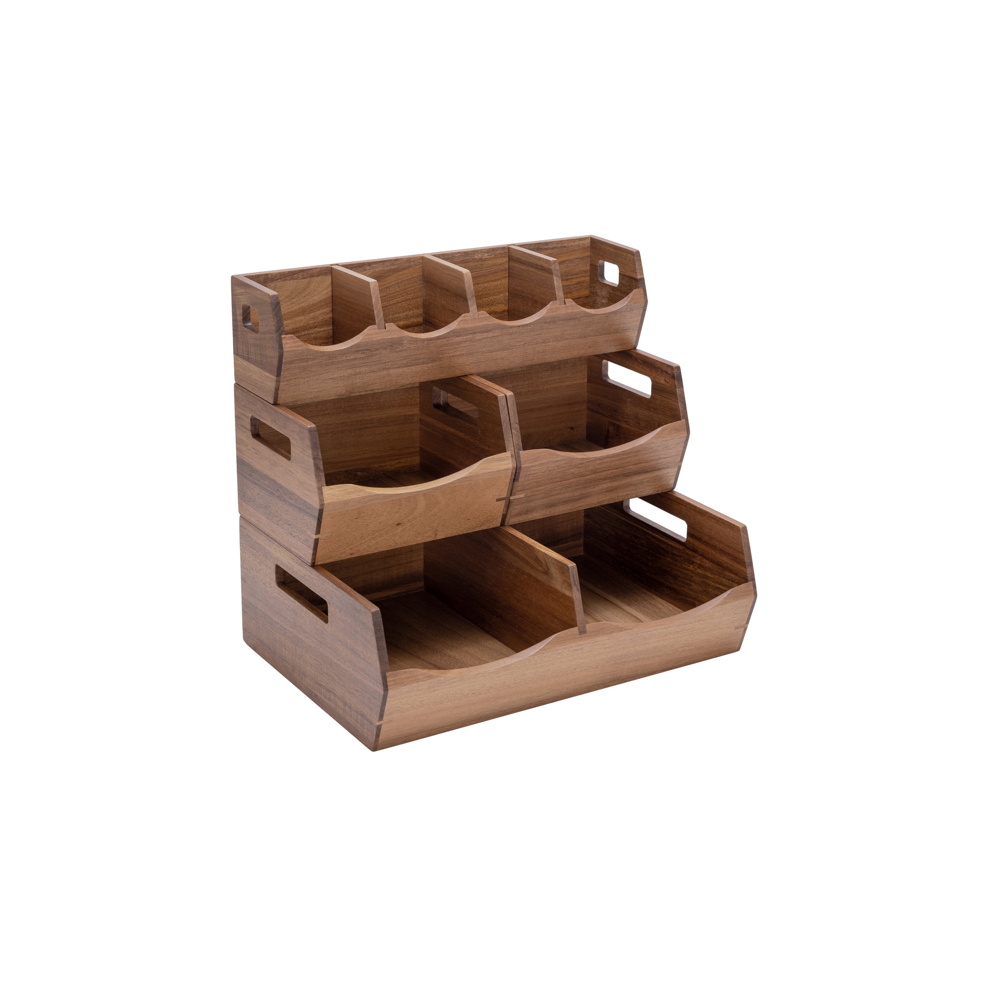 Seville Classics 4-Piece Set Acacia Wood Stackable Bin Countertop Pantry Storage Organizer