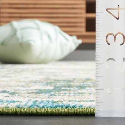 Green and Beige Abstract Hand-knotted Round Rug