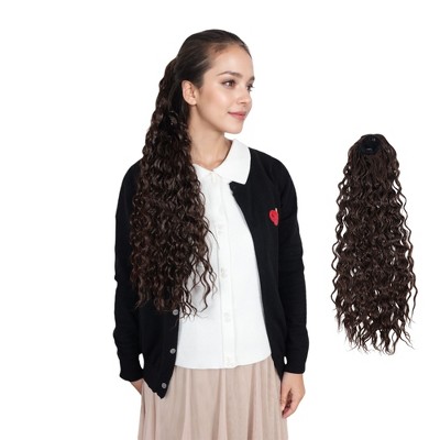 Alilang 22-Inch Long Curly Black Drawstring Ponytail Extension for Women Soft Synthetic Wavy Clip-In Hairpiece