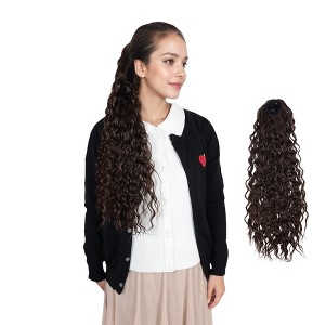 Alilang 22-Inch Long Curly Black Drawstring Ponytail Extension for Women Soft Synthetic Wavy Clip-In Hairpiece - 1 of 4