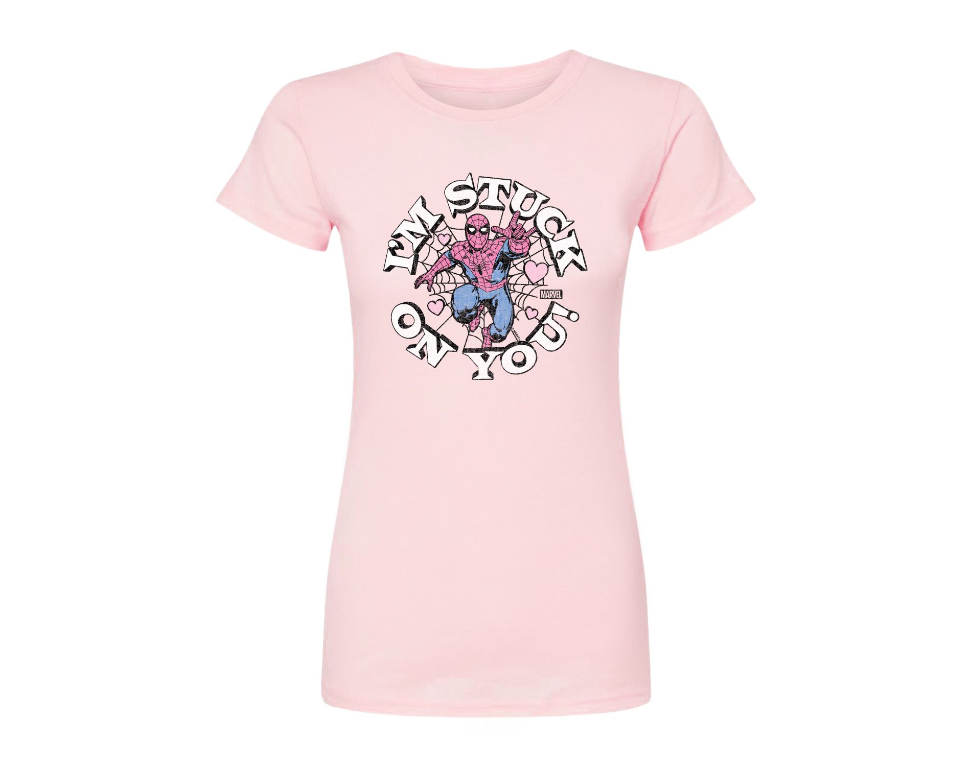 Women's Marvel Spider-man Valentine I'm Stuck On You Fitted Graphic T-Shirt - Pink - Large