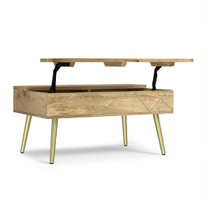 Mango Hardwood Lift Top Coffee Table with Brass Inlays and Storage, Ideal for Living Room or Family Room - 1 of 4