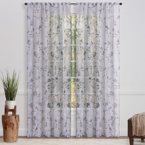 Chanasya 2pk Floral Textured Sheer Window Curtain Panels - Set of 2 - 1 of 4