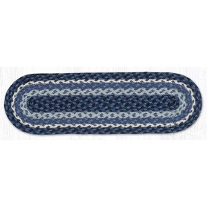 Earth Rugs Coastal Blue, Gray & Ivory Braided Jute Oval Stair Tread – 27"x8.25" - 1 of 3