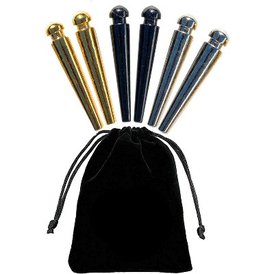 WE Games Tapered Easy Grip Cribbage Pegs w/ Velvet Pouch - Set of 6 (Brass, Chrome & Black)