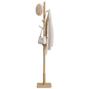 Solid Wood Coat Rack, Free Standing Hall Coat Tree with 8 Hooks, 3 Height Options, for Coats, Hats, Bags, Purses, for Entryway, Hallway - 1 of 4