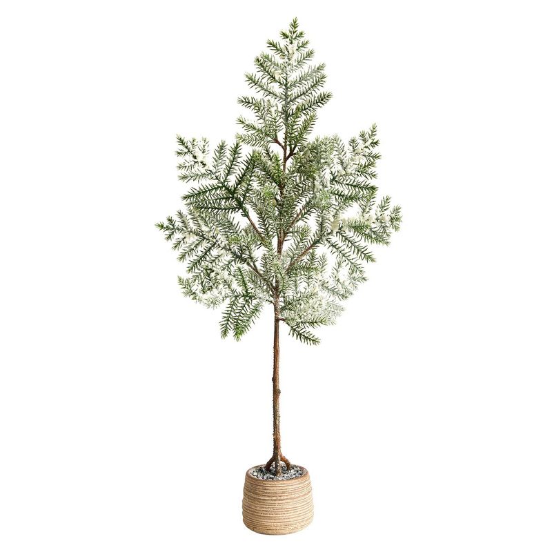 Nearly Natural 2.92-ft Frosted Pine Artificial Christmas Tree in Decorative Planter, 1 of 6
