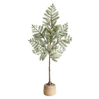 Nearly Natural 2.92-ft Frosted Pine Artificial Christmas Tree in Decorative Planter