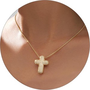 Dainty Gold Cross Necklace for Women, 14K Plated Faith Pendant Choker Hypoallergenic - 1 of 4