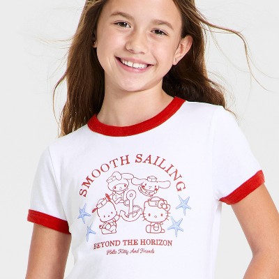 Hello Kitty Girls' Hello Kitty and Friends "Smooth Sailing" Graphic Short Sleeve T-Shirt - Red/White M — фото 2