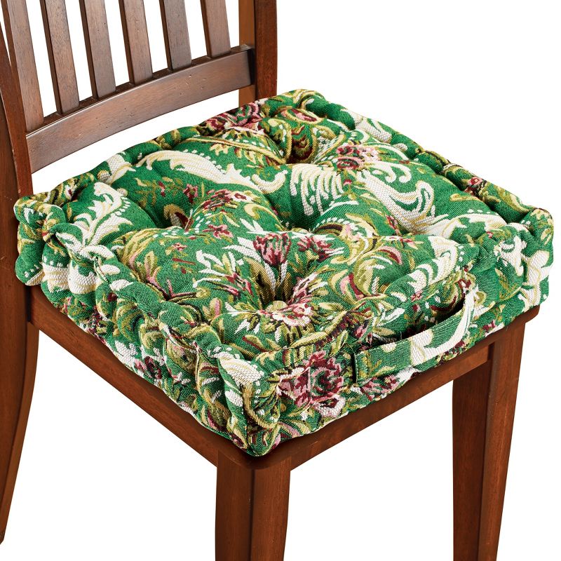 Collections Etc Thick Padded Tapestry Booster Tufted Chair Cushion, 1 of 4