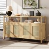 Boho Rattan Sideboard Buffet Cabinet, Solid Wood Frame Accent Storage Cabinet with Push-to-Open Doors and Adjustable Shelf - Panipeachy - 3 of 4